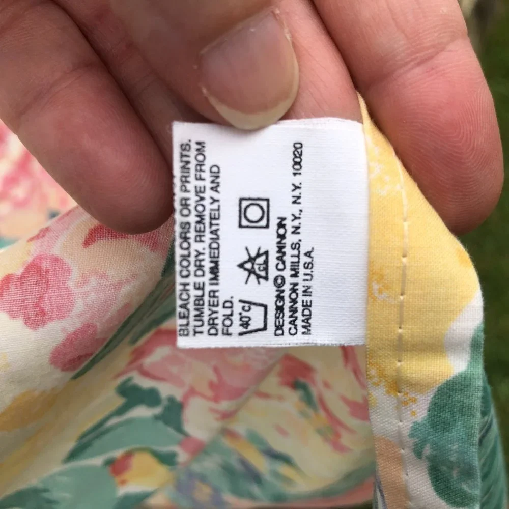 Vintage Cannon Floral Flat Sheet w/ Pillowcase Floral Print Border Made in USA